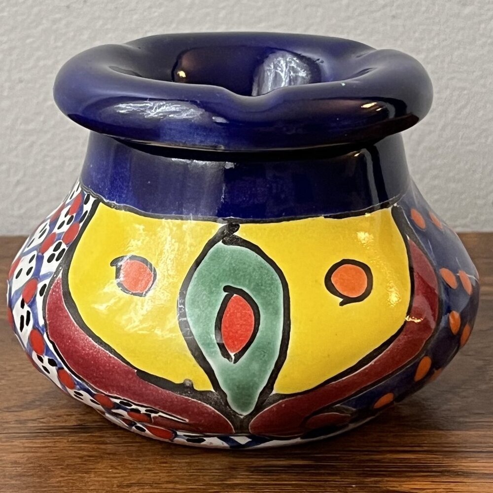 Hand-Painted Talavera Style Ceramic Water Ashtray Windpro Odor-Reducing Smokeles